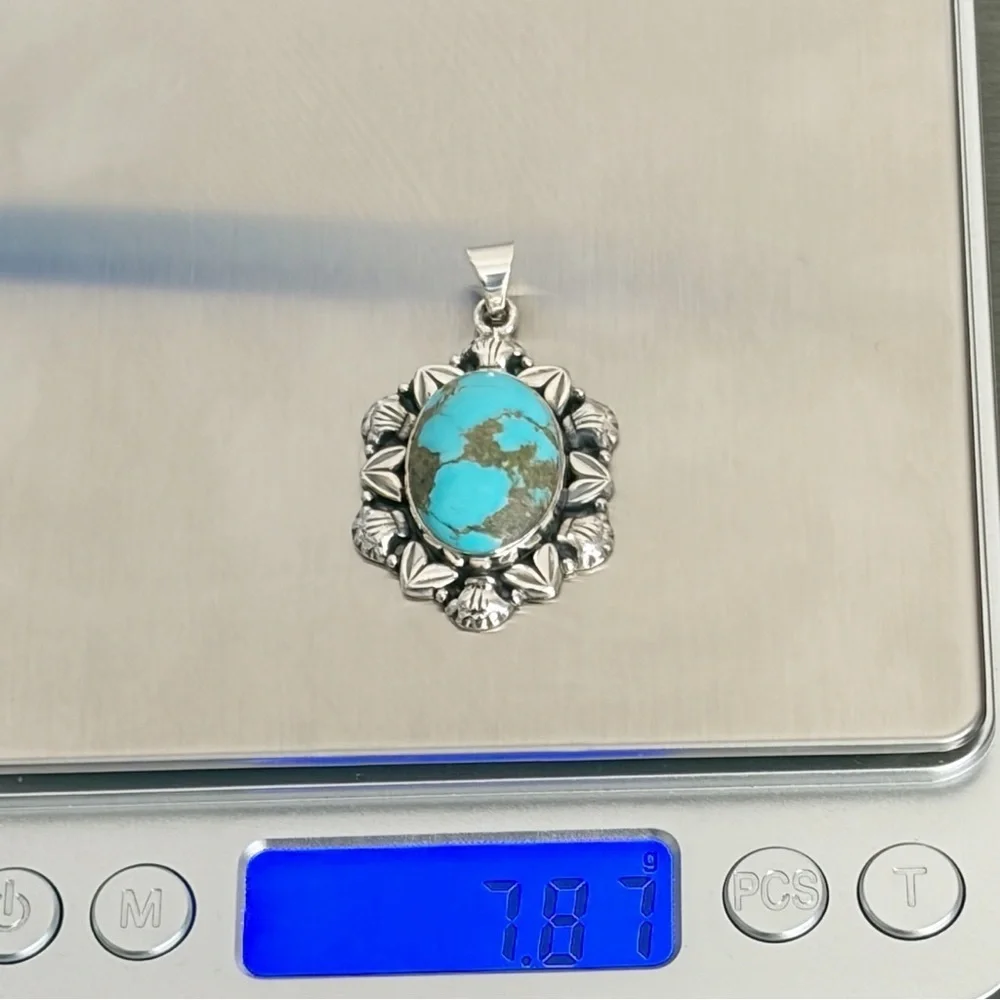 Pure Sterling Silver 925 Genuine Natural Turquoise Pendant Southwest Boho New